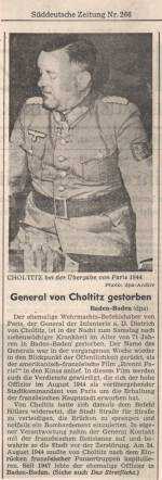 General von Choltitz gestorben